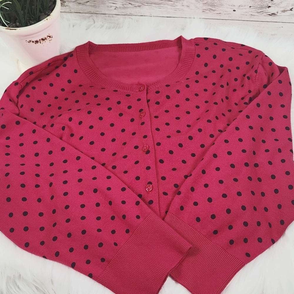 Ellen Tracy, Fushia/Blk Polka Dot Sweater. Sz Label Missing, Measurement Listed - Picture 10 of 10
